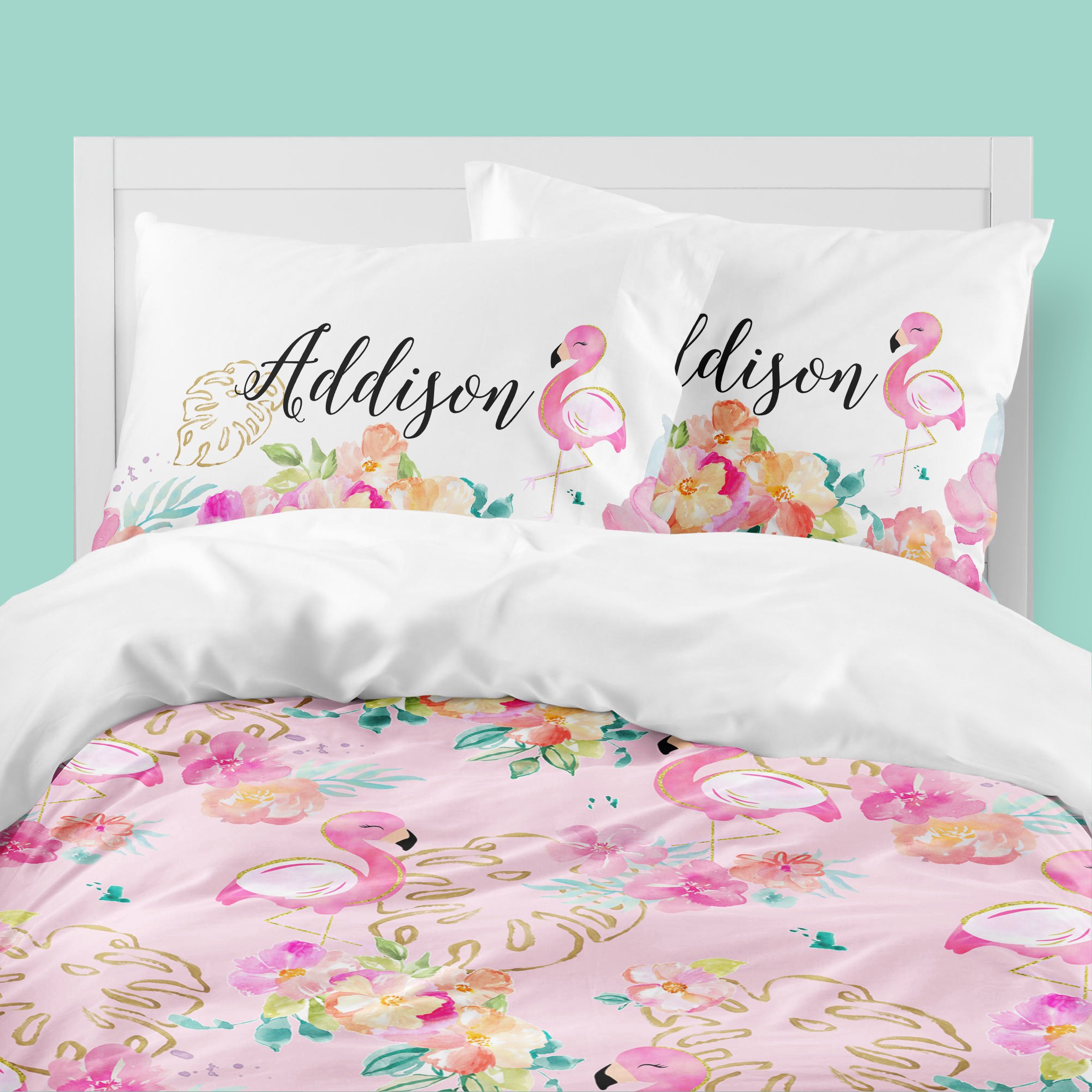 Tropical Flamingo Pink Kids Bedding Set (Comforter or Duvet Cover) - gender_girl, text, Theme_Tropical