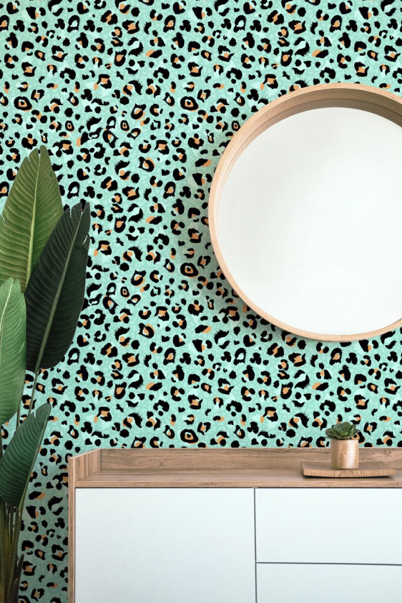 Turquoise Leopard Peel & Stick Wallpaper - gender_boy, gender_girl, gender_neutral