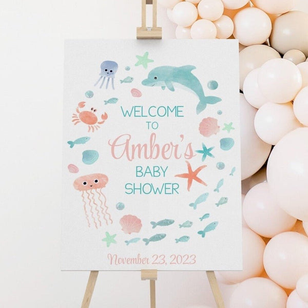 Under the Sea Baby Shower Welcome Sign - gender_neutral, text, Theme_Ocean