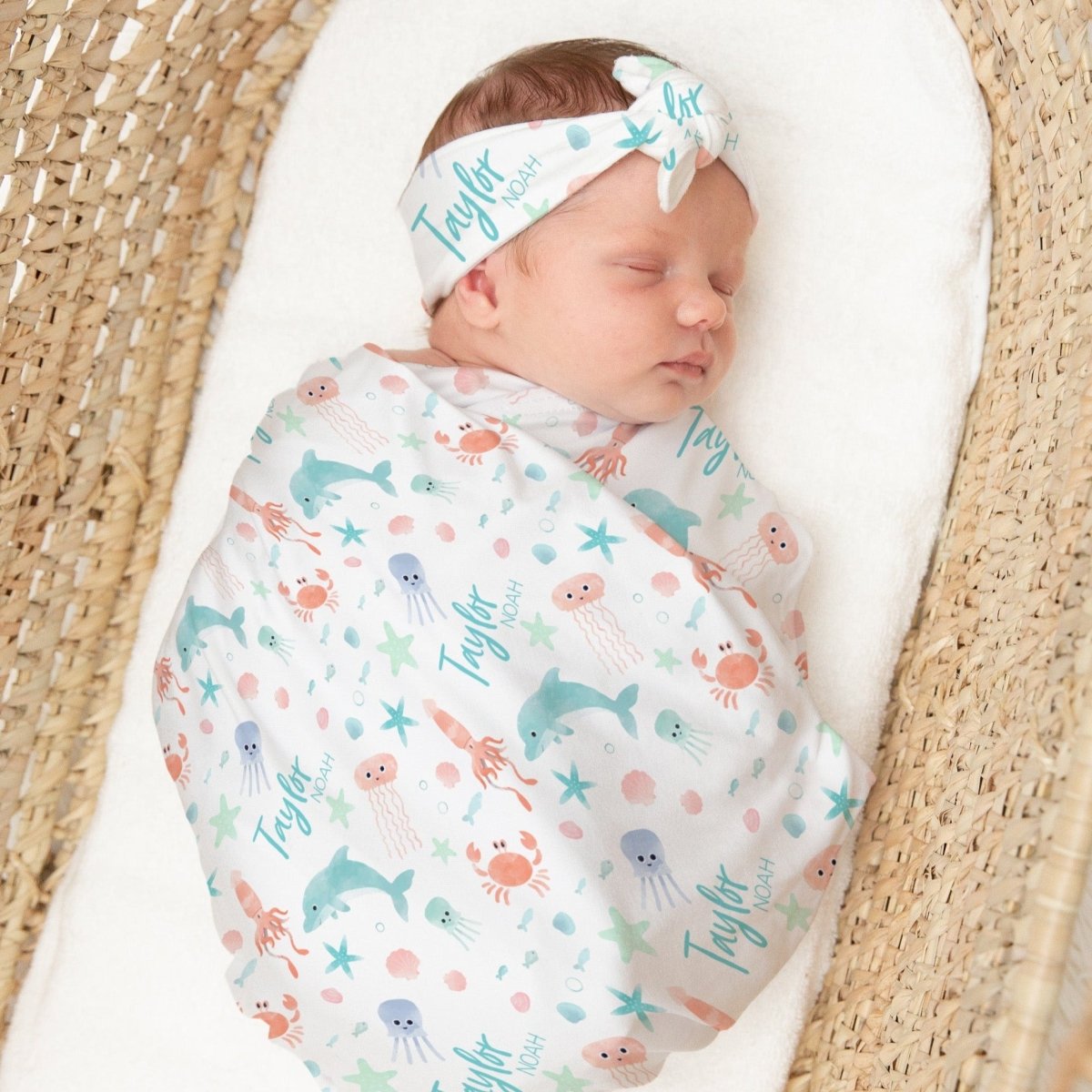 Under the Sea Personalized Swaddle Blanket Set - gender_boy, gender_girl, gender_neutral