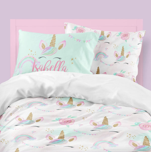 Unicorn & Rainbows Kids Bedding Set (Comforter or Duvet Cover) - text, Unicorn Dreams,