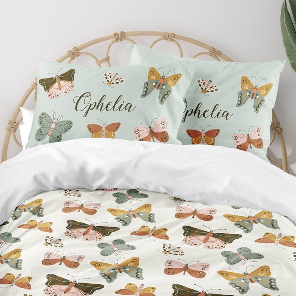 Vintage Butterfly Kids Bedding Set (Comforter or Duvet Cover) - gender_girl, text, Theme_Butterfly