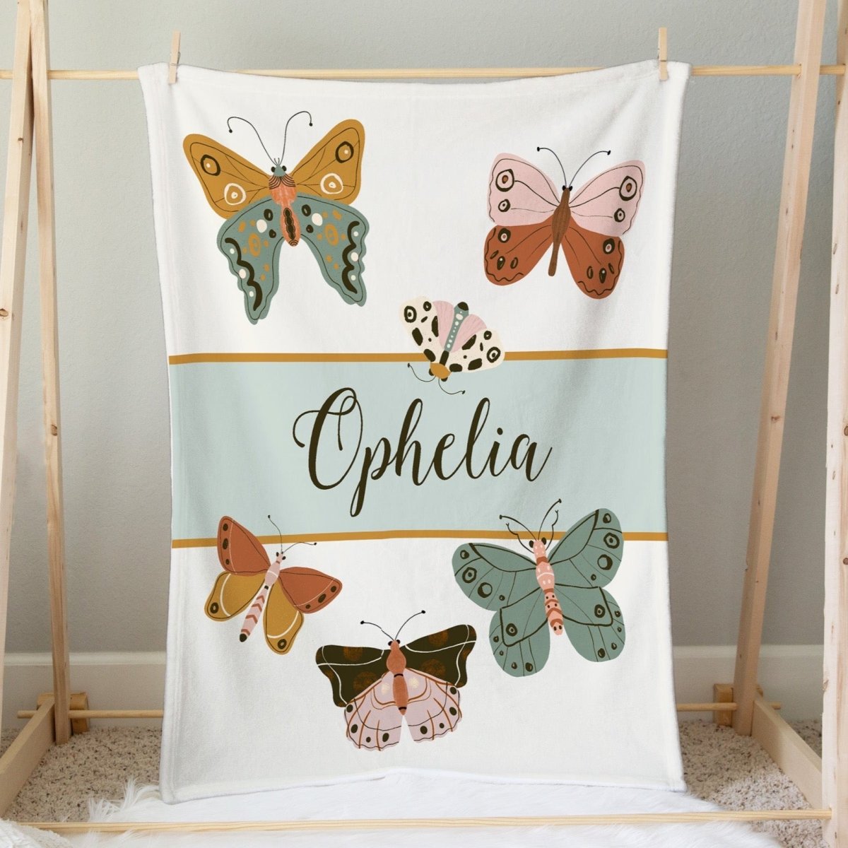 Vintage Butterfly Personalized Minky Blanket - gender_girl, Personalized_Yes, text