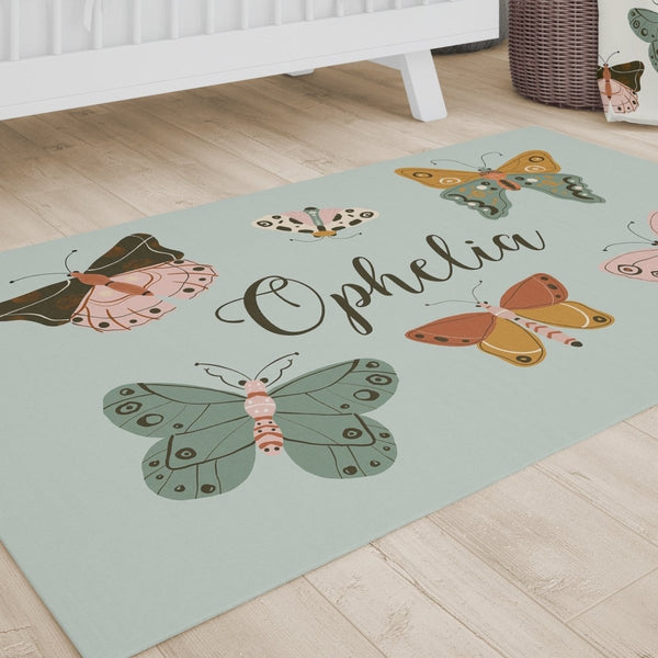Vintage Butterfly Personalized Nursery Rug - gender_girl, text, Theme_Butterfly