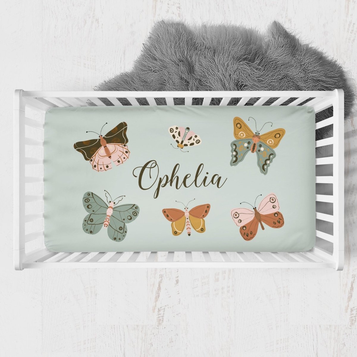 Vintage Butterfly Pink Ruffled Crib Bedding - gender_girl, text, Theme_Butterfly
