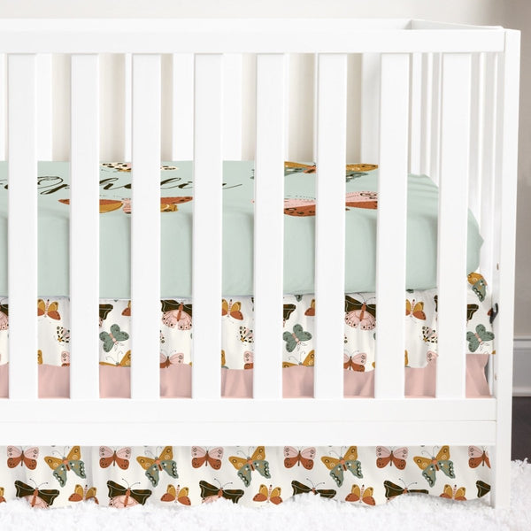 Vintage Butterfly Pink Ruffled Crib Bedding - gender_girl, text, Theme_Butterfly