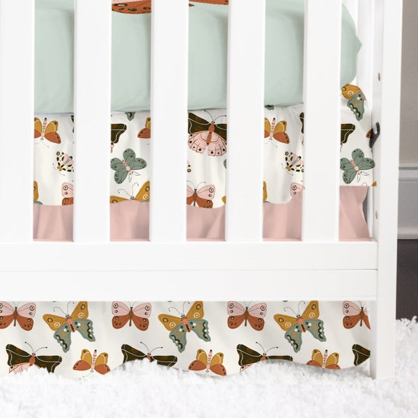 Vintage Butterfly Pink Ruffled Crib Skirt - gender_girl, Theme_Butterfly, Vintage Butterfly
