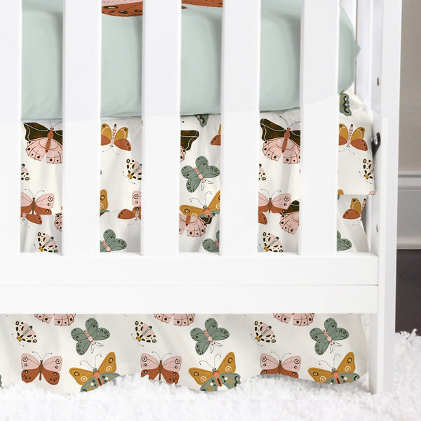 Vintage Butterfly Ruffled Crib Skirt - gender_girl, Theme_Butterfly, Vintage Butterfly