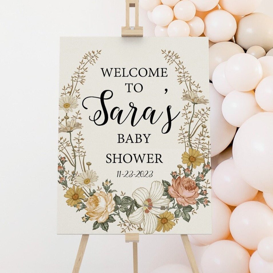 Vintage Earthy Floral Baby Shower Welcome Sign - gender_girl, text, Theme_Floral