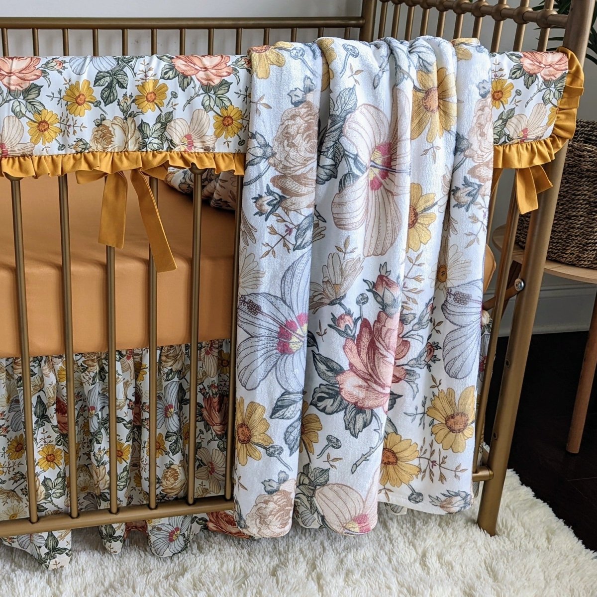 Vintage Earthy Floral Crib Bedding Crib Bedding Sets, Vintage Earthy