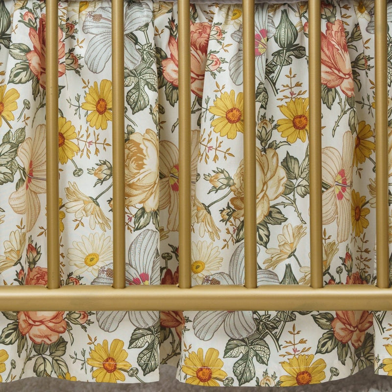 Vintage Earthy Floral Gathered Crib Skirt - gender_girl, Theme_Floral, Vintage Earthy Floral