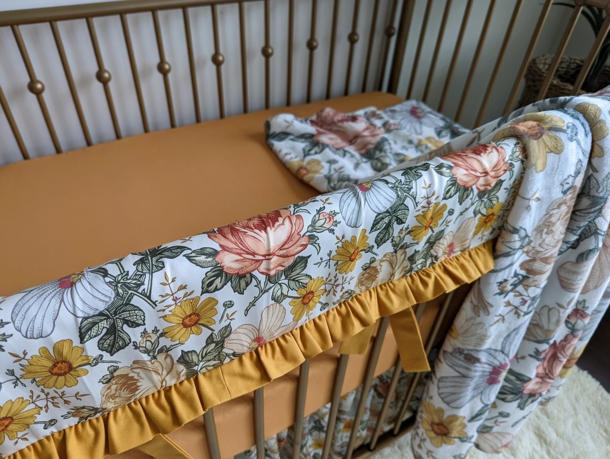 Vintage Earthy Floral Gathered Crib Skirt - gender_girl, Theme_Floral, Vintage Earthy Floral