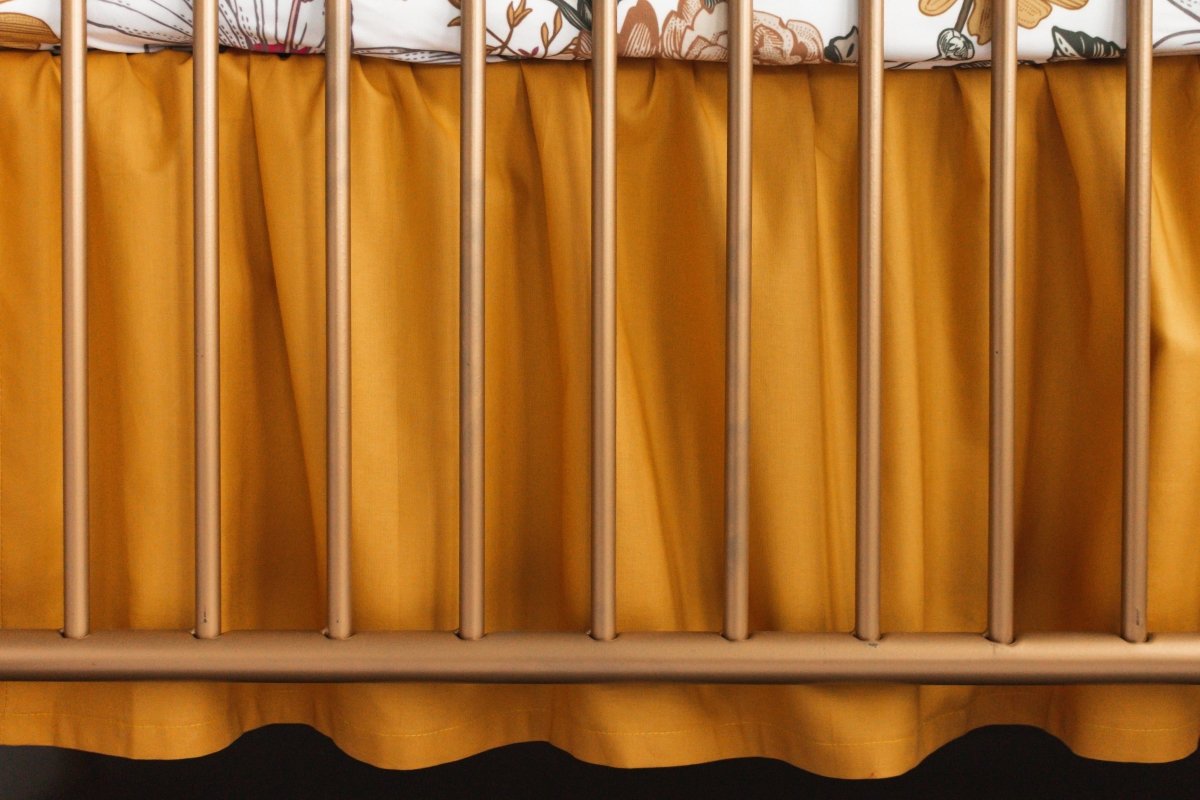 Vintage Earthy Floral Golden Ruffled Crib Bedding - Crib Bedding Sets