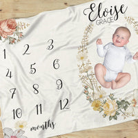 Vintage Earthy Floral Milestone Blanket - gender_girl, text, Theme_Floral