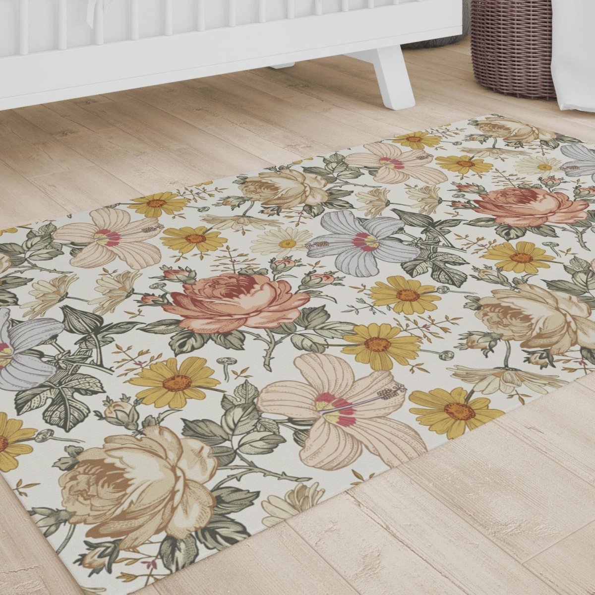 Vintage Earthy Floral Nursery Rug - gender_girl, Theme_Floral, Vintage Earthy Floral