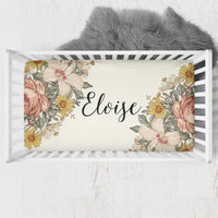 Vintage Earthy Floral Personalized Crib Sheet - gender_girl, Personalized_Yes, text