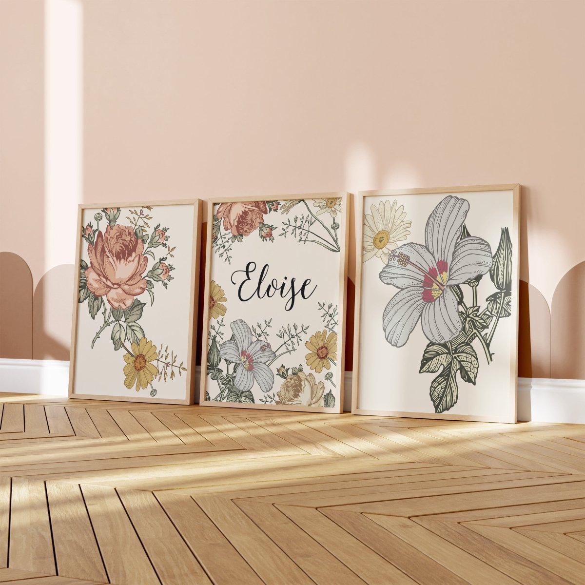 Vintage Earthy Floral Personalized Nursery Art - gender_girl, text, Theme_Floral