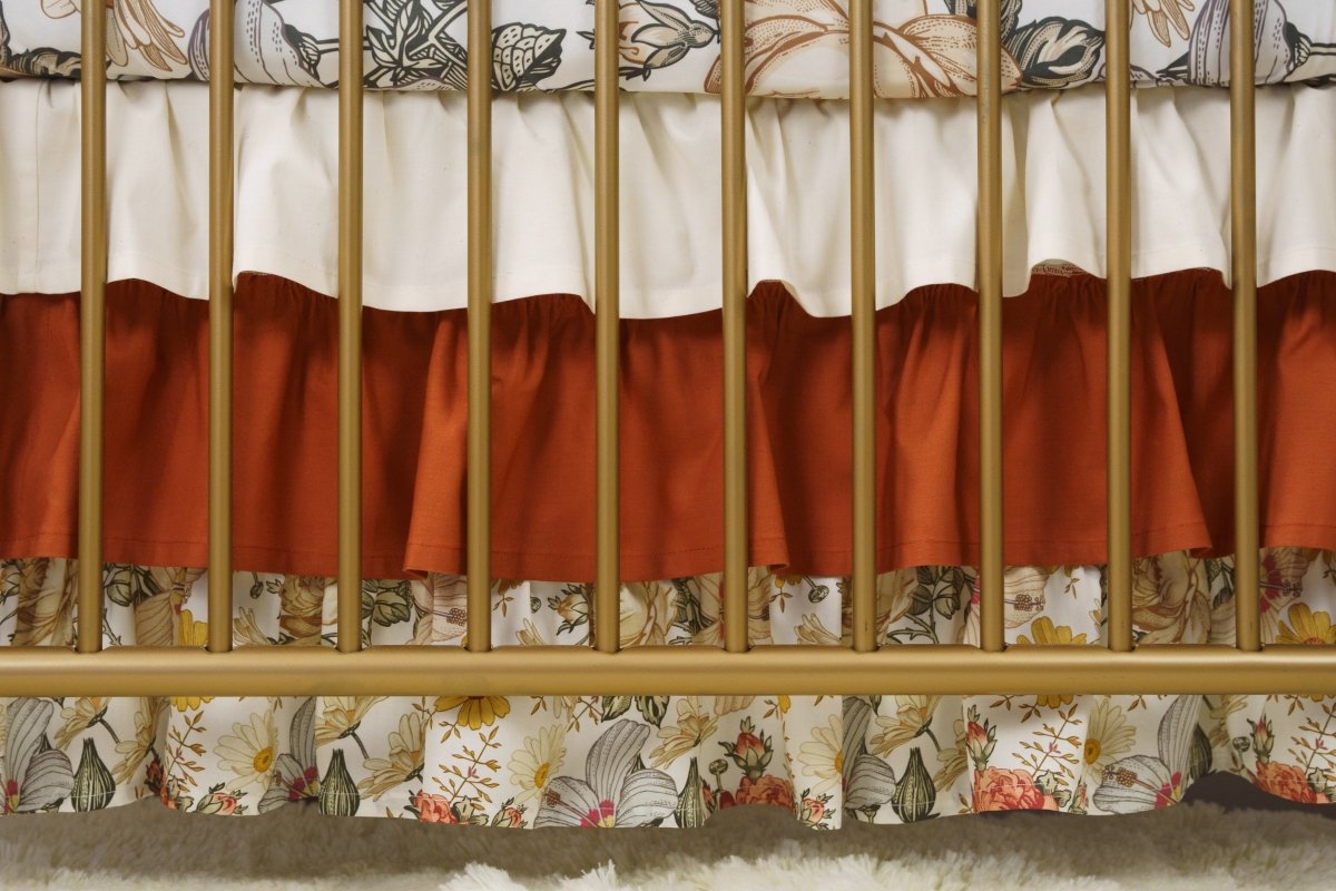 Vintage Earthy Floral Ruffled Crib Bedding - gender_girl, Theme_Floral, Vintage Earthy Floral
