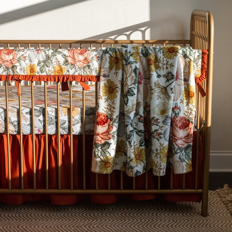 Vintage Earthy Floral Spice Ruffled Crib Bedding - gender_girl, Theme_Floral, Vintage Earthy Floral