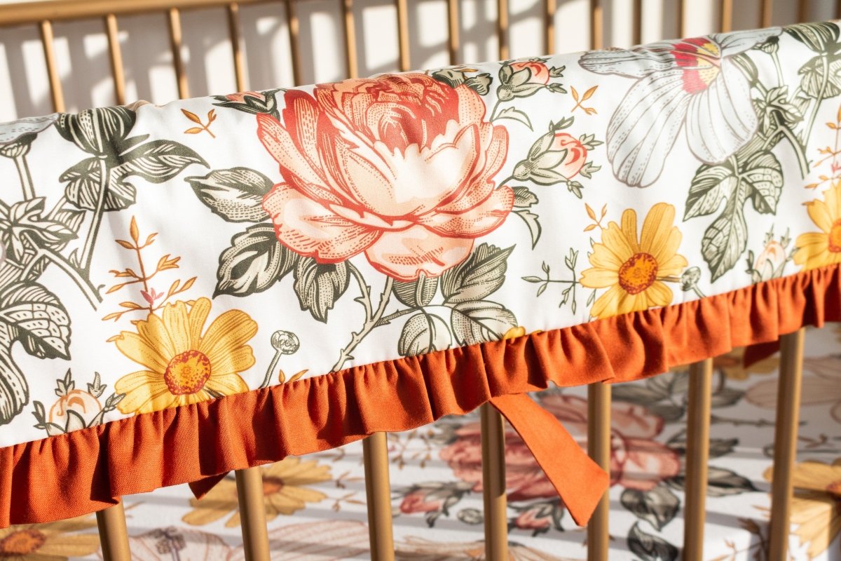 Vintage Earthy Floral Spice Ruffled Crib Bedding - gender_girl, Theme_Floral, Vintage Earthy Floral