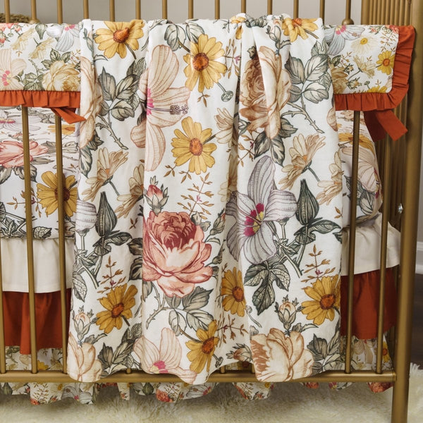 Vintage Earthy Floral Ruffled Crib Bedding - Crib Bedding Sets