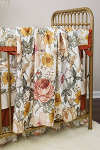 Vintage Earthy Floral Ruffled Crib Bedding - gender_girl, Theme_Floral, Vintage Earthy Floral