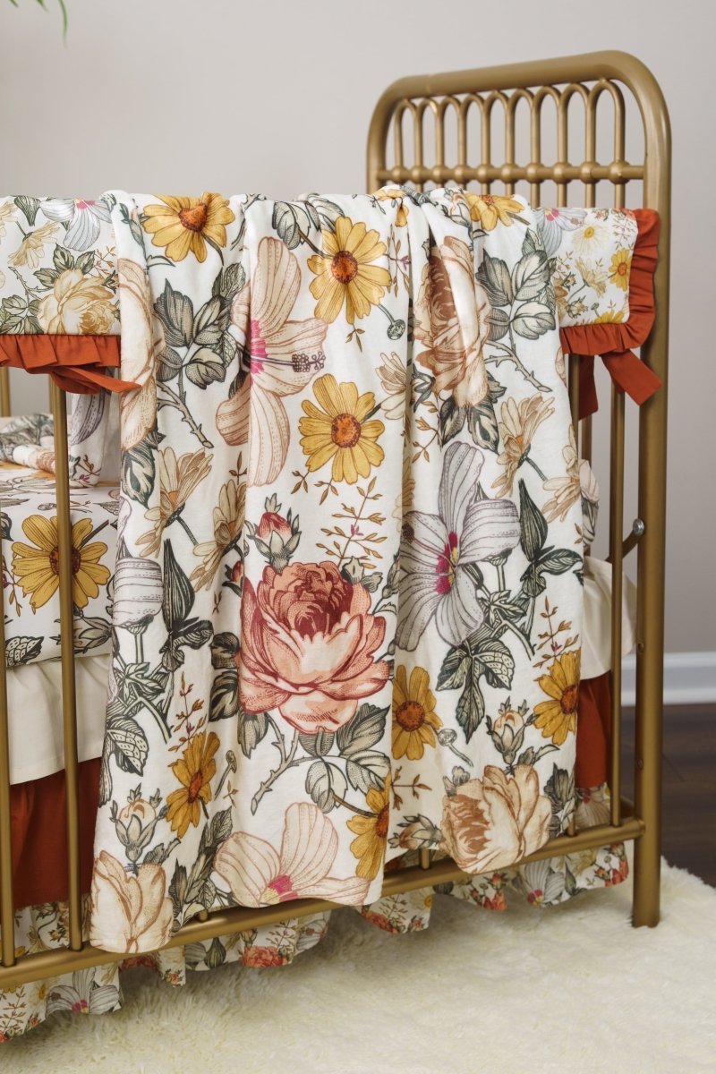 Vintage Earthy Floral Ruffled Crib Bedding - gender_girl, Theme_Floral, Vintage Earthy Floral