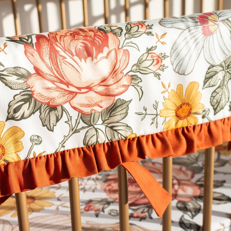 Vintage Earthy Floral Ruffled Crib Rail Guards - gender_girl, Theme_Floral, Vintage Earthy Floral