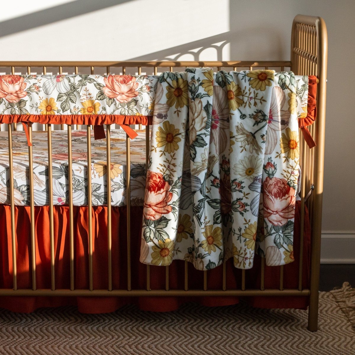 Vintage Earthy Floral Spice Gathered Crib Skirt Crib Bedding