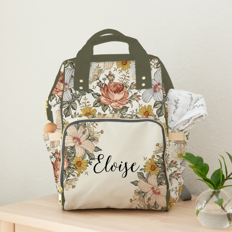 Vintage Floral Personalized Backpack Diaper Bag - gender_girl, text, Theme_Floral