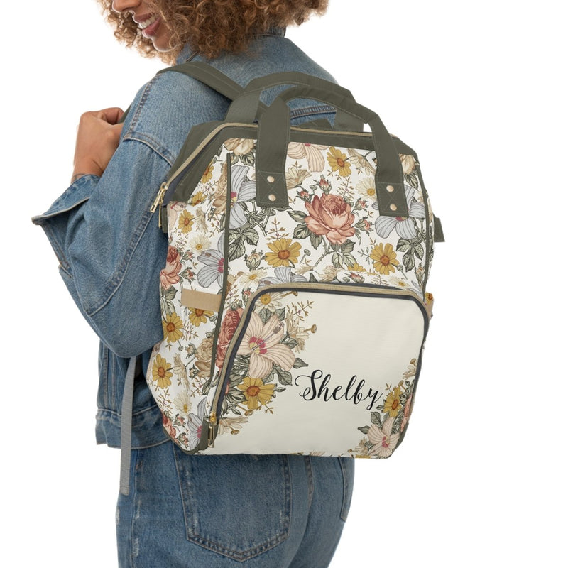 Vintage Floral Personalized Backpack Diaper Bag - gender_girl, text, Theme_Floral