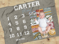 Vintage Sports Milestone Minky Blanket - gender_boy, text, Vintage Sports