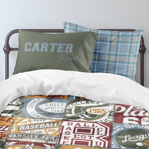 Vintage Sports Personalized Kids Bedding Set (Comforter or Duvet Cover) - gender_boy, text, Vintage Sports