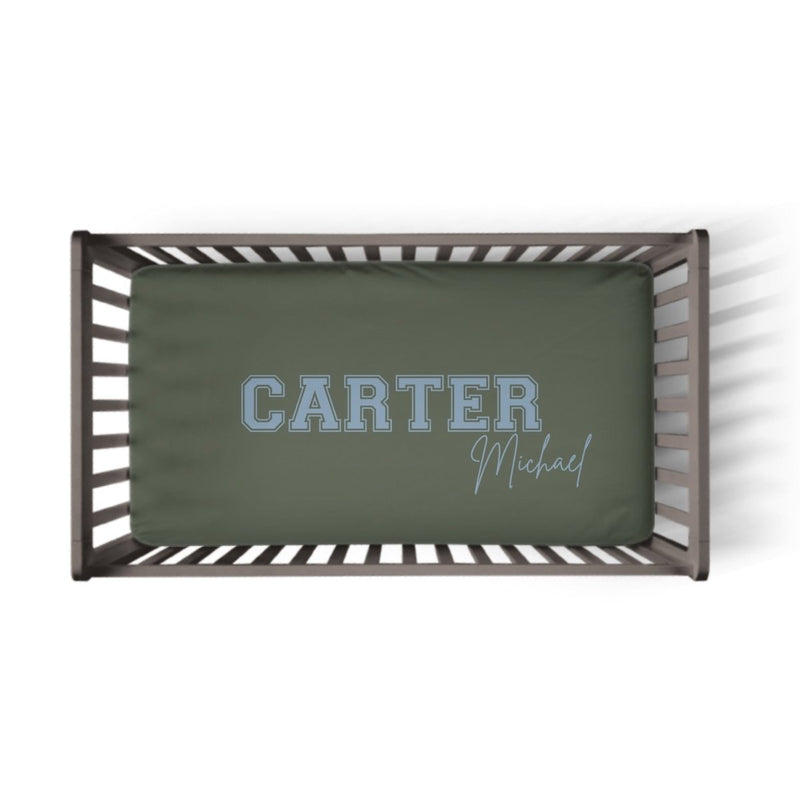 Vintage Sports Personalized Crib Sheet - gender_boy, Personalized_Yes, text