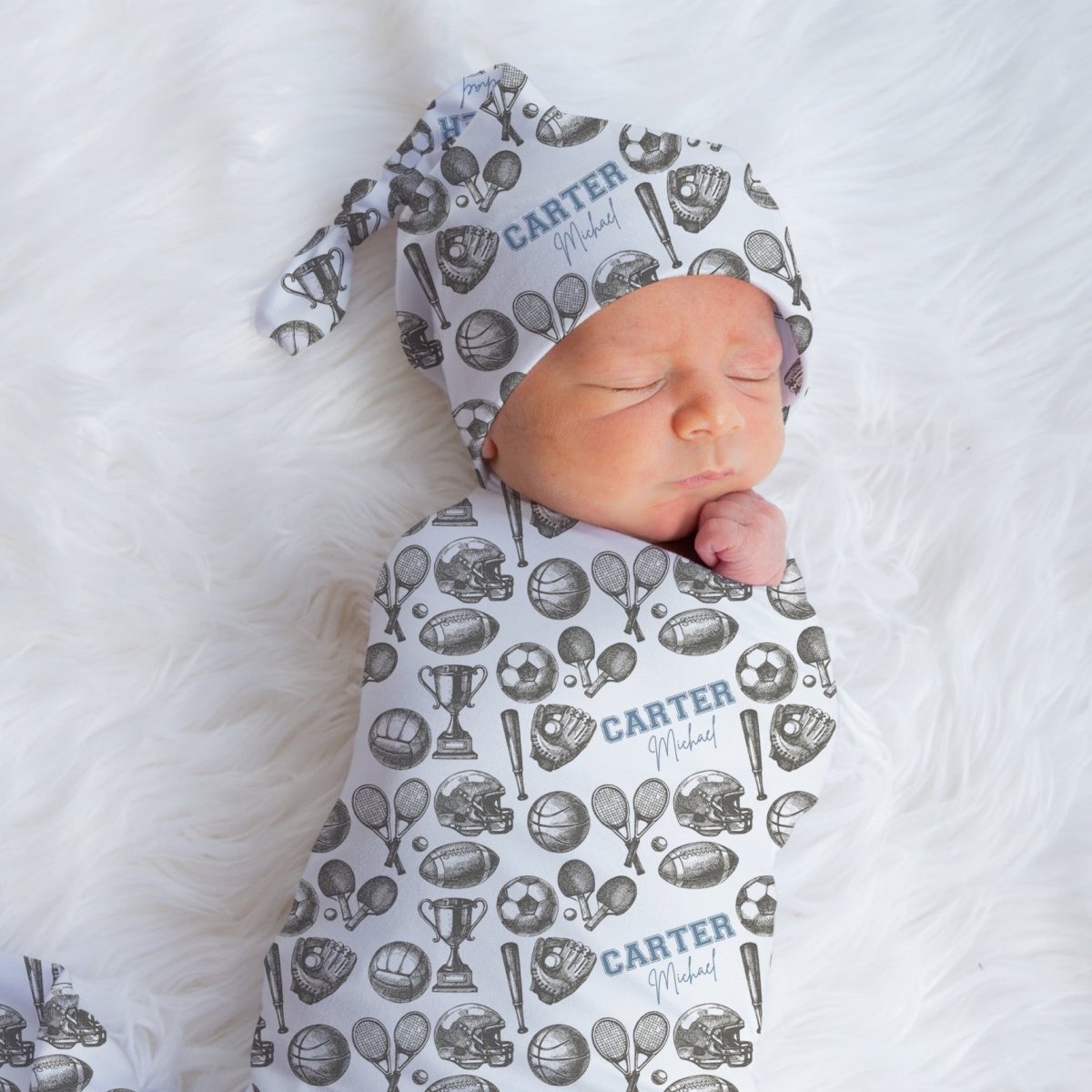 Rainbow Personalized Swaddle Blanket Boy Vintage Sports