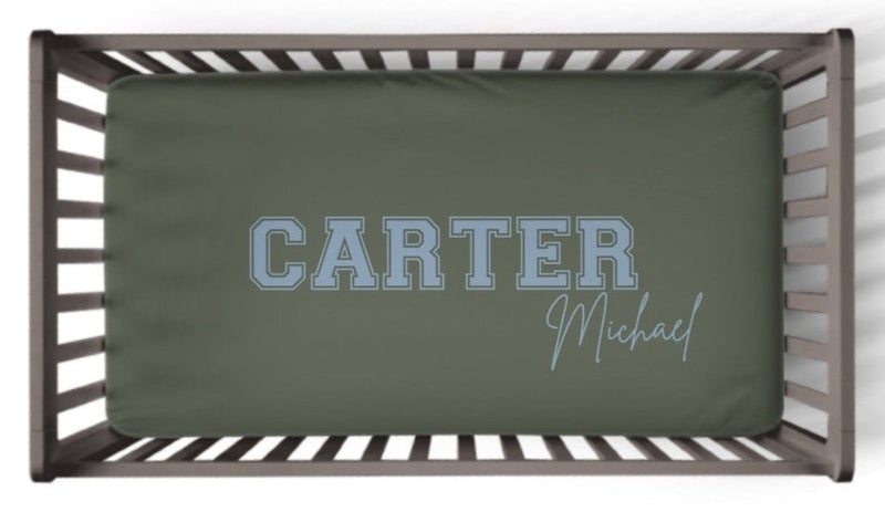 Vintage Sports Plaid Crib Bedding - gender_boy, text, Vintage Sports