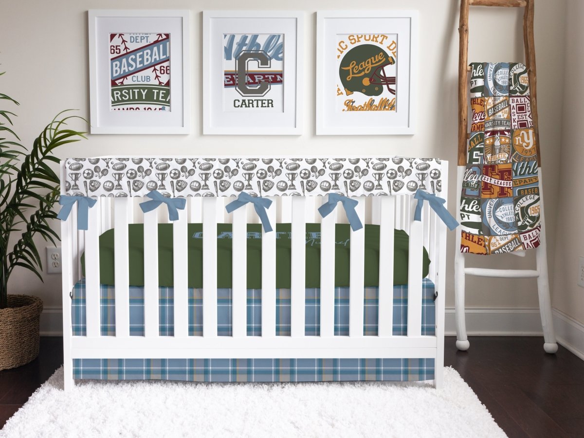 Vintage Sports Plaid Crib Bedding - gender_boy, text, Vintage Sports