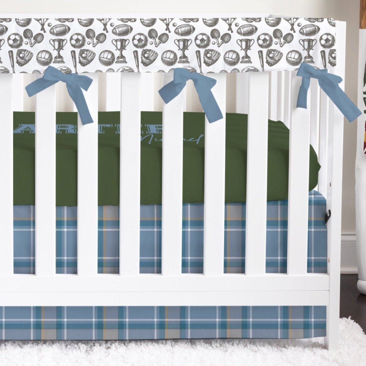 Vintage Sports Plaid Crib Bedding - gender_boy, text, Vintage Sports