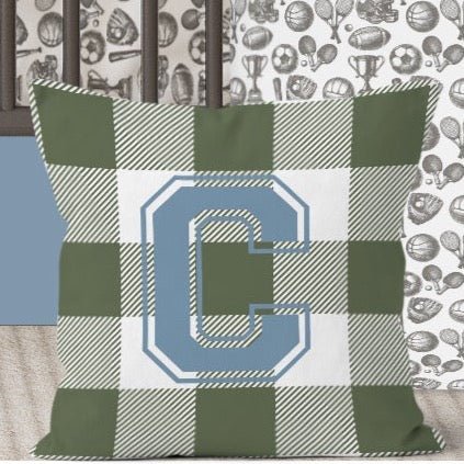 Vintage Sports Plaid Personalized Throw Pillow - gender_boy, text, Vintage Sports