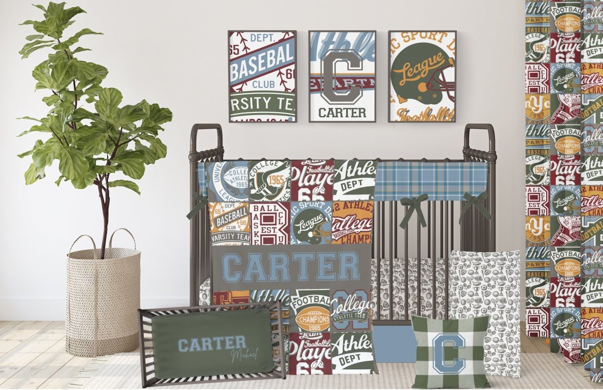 Vintage Sports Plaid Personalized Throw Pillow - gender_boy, text, Vintage Sports