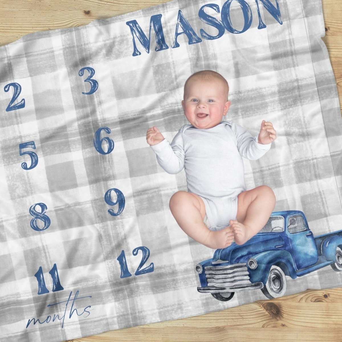 Vintage Truck Milestone Minky Blanket - gender_boy, text, Vintage Truck