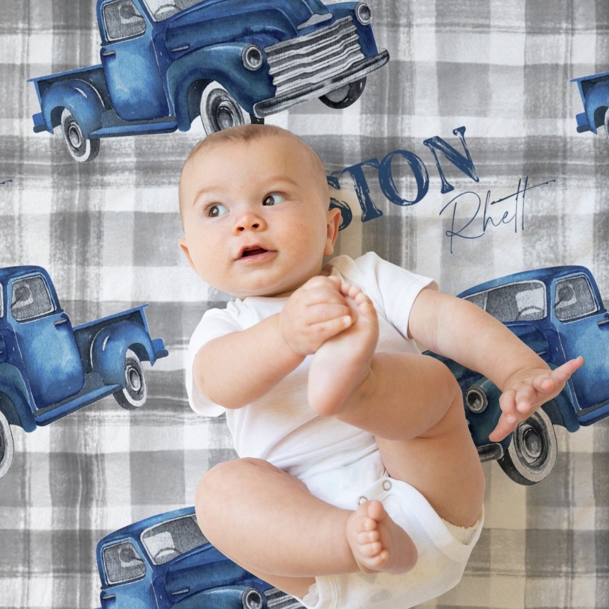Vintage Truck Personalized Baby Blanket - gender_boy, Personalized_Yes, text