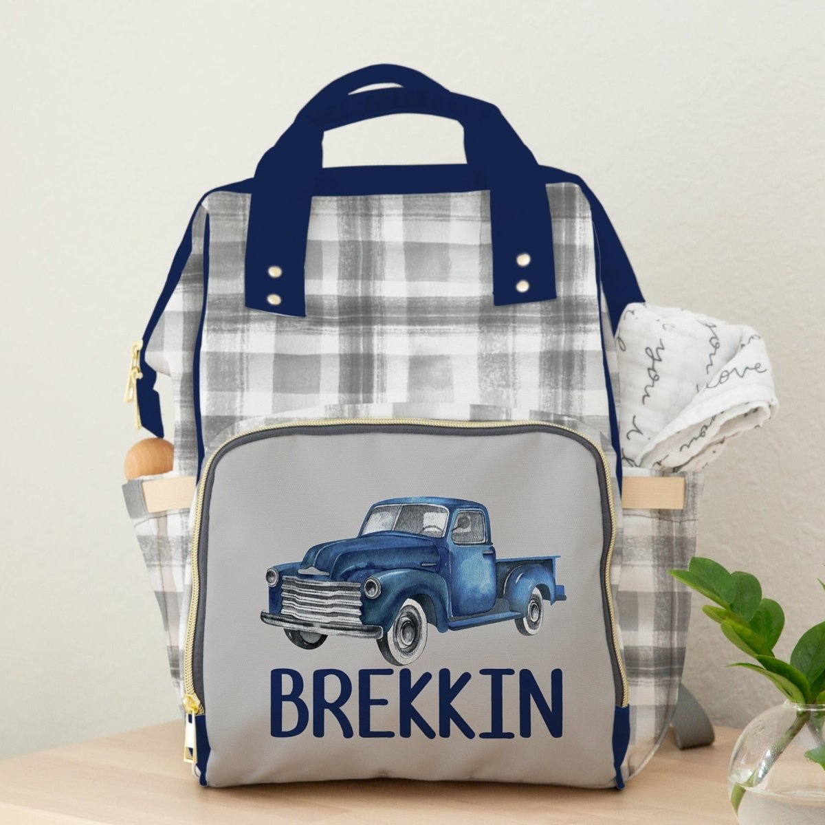 Vintage Truck Personalized Backpack Diaper Bag - Main Image