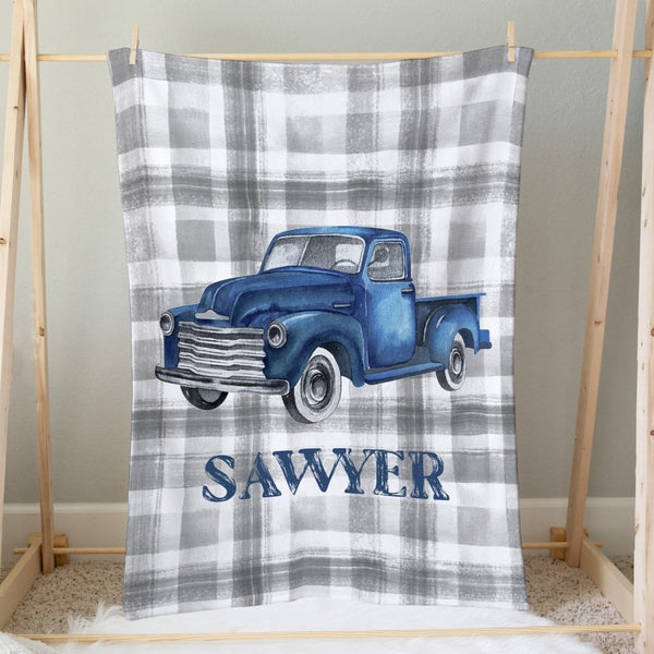 Vintage Truck Personalized Minky Blanket - gender_boy, Personalized_Yes, text