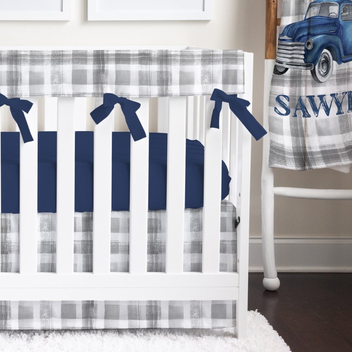 Vintage Truck Plaid Crib Skirt - gender_boy, Vintage Truck,