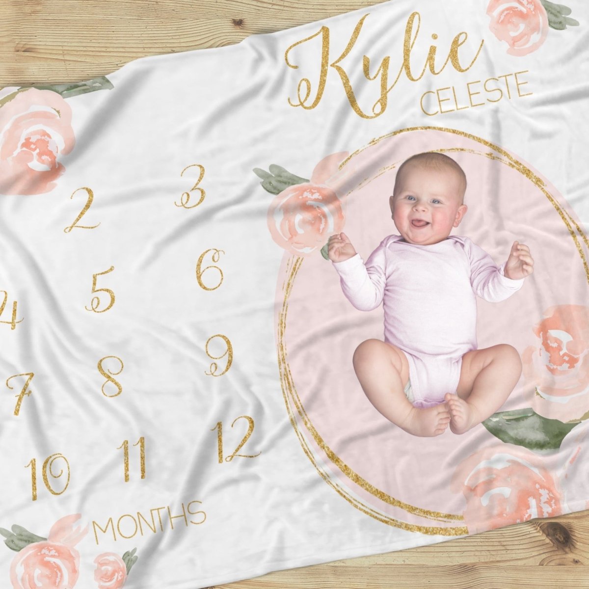 Watercolor Floral Milestone Minky Blanket - gender_girl, text, Theme_Floral