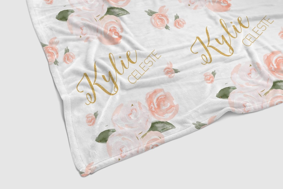 Watercolor Floral Personalized Baby Blanket - gender_girl, Personalized_Yes, text