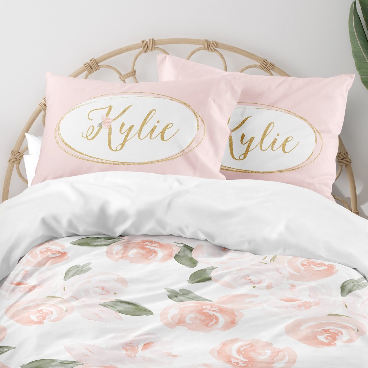 Watercolor Floral Personalized Kids Bedding Set (Comforter or Duvet Cover) - gender_girl, text, Theme_Floral
