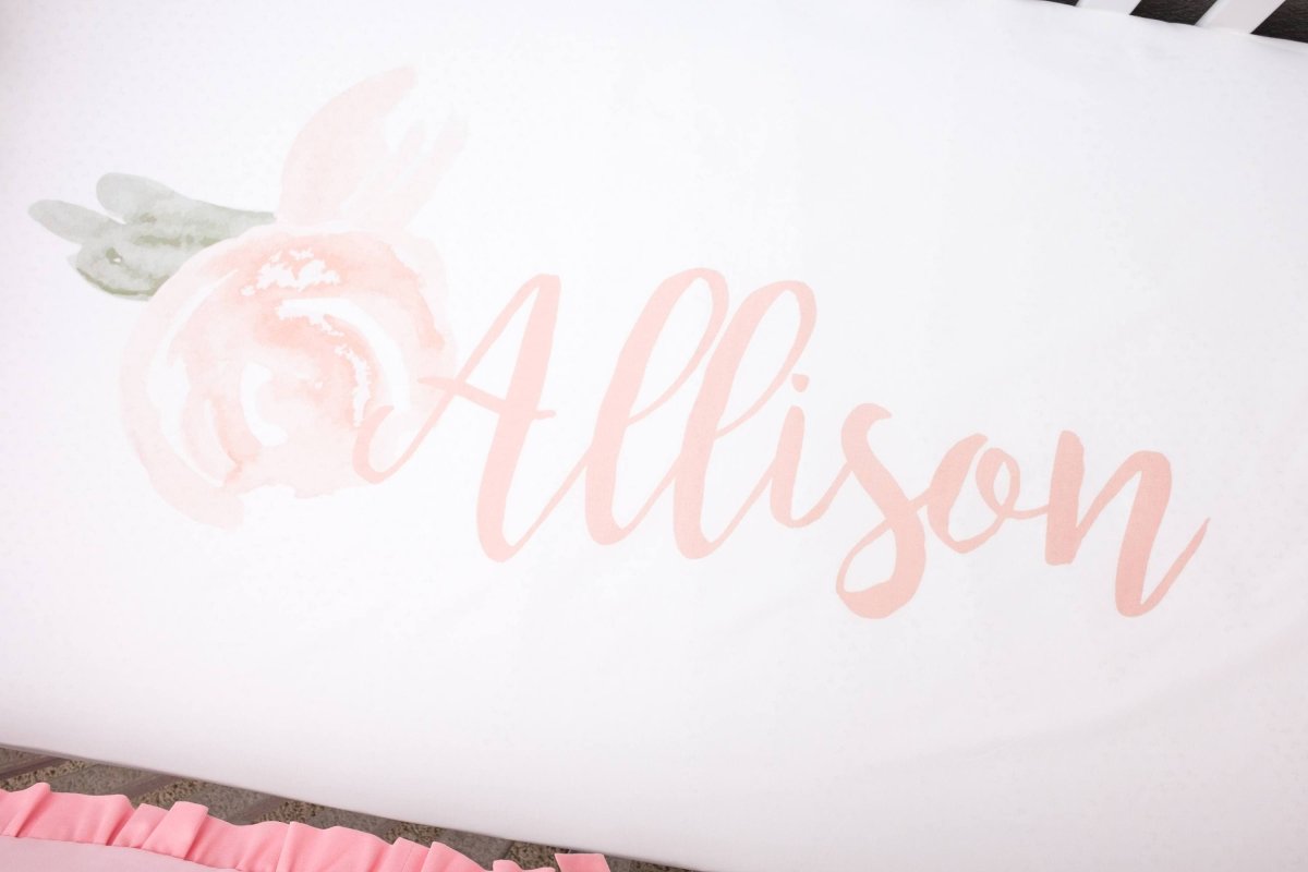 Watercolor Floral Personalized Crib Sheet - gender_girl, Personalized_Yes, text