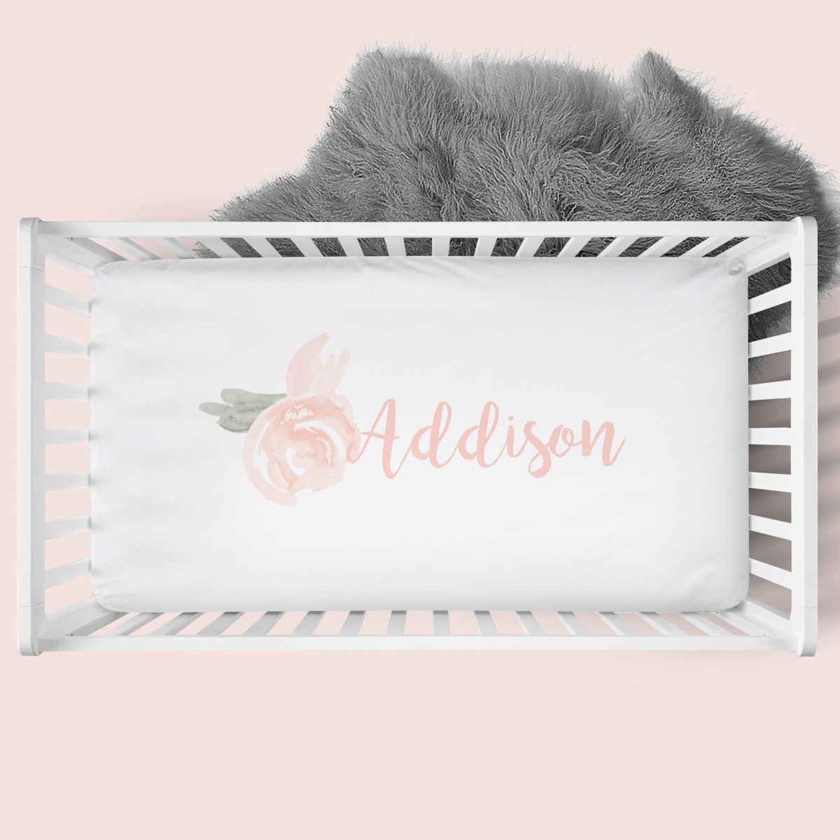 Watercolor Floral Personalized Crib Sheet - gender_girl, Personalized_Yes, text